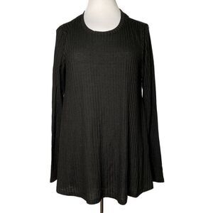 Awake Black Ribbed Pullover Top XL Back Triangle Cut-Out Long Sleeve NEW